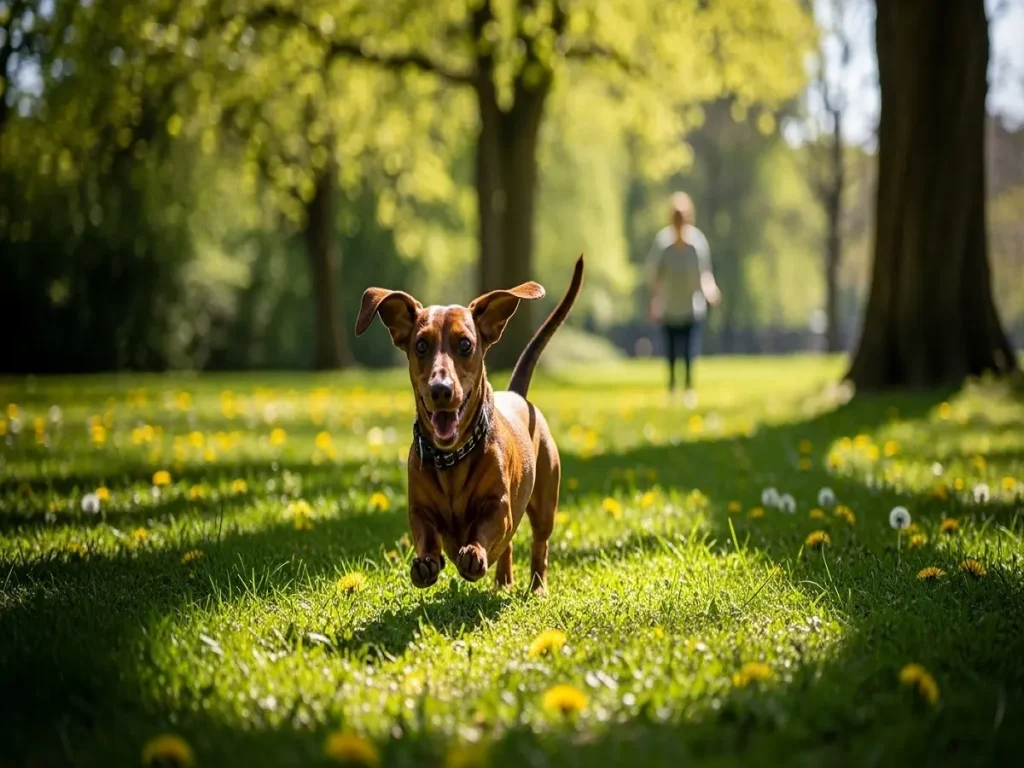dachshund-temperament-playful Playful dachshund dog running happily in a park