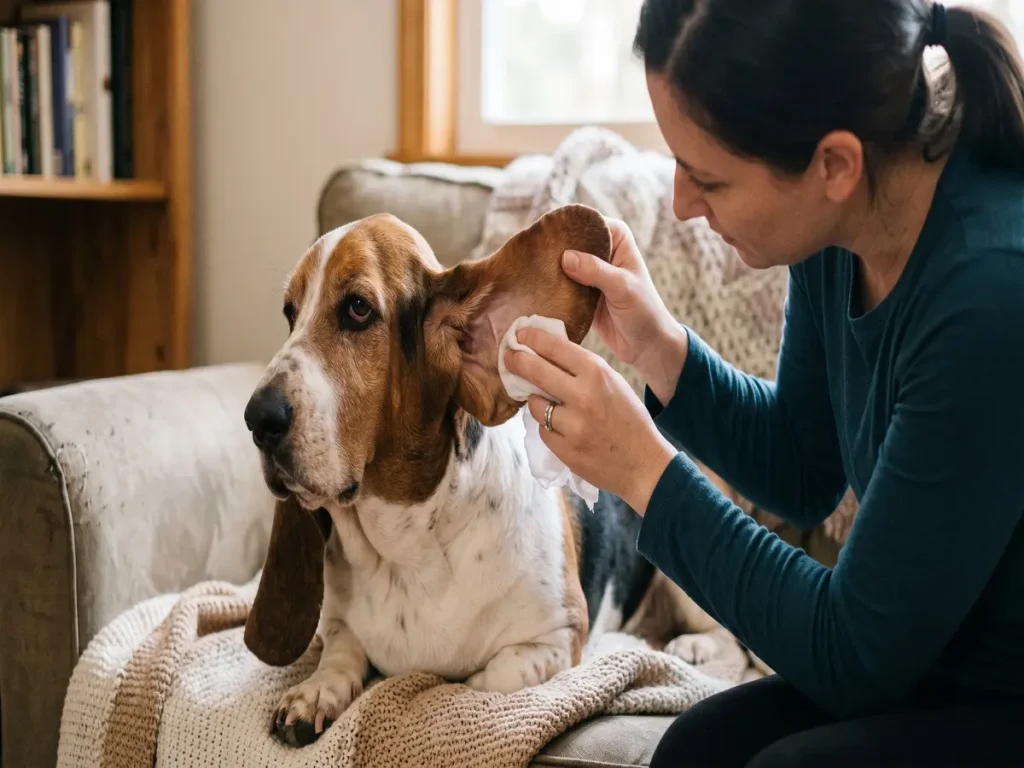 Realistic_close-up_image_202604211231 Cleaning Basset Hound ears to prevent infection