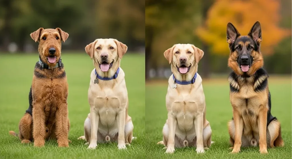 airedale-vs-labrador-vs-german-shepherd Airedale Terrier vs Labrador Retriever vs German Shepherd comparison