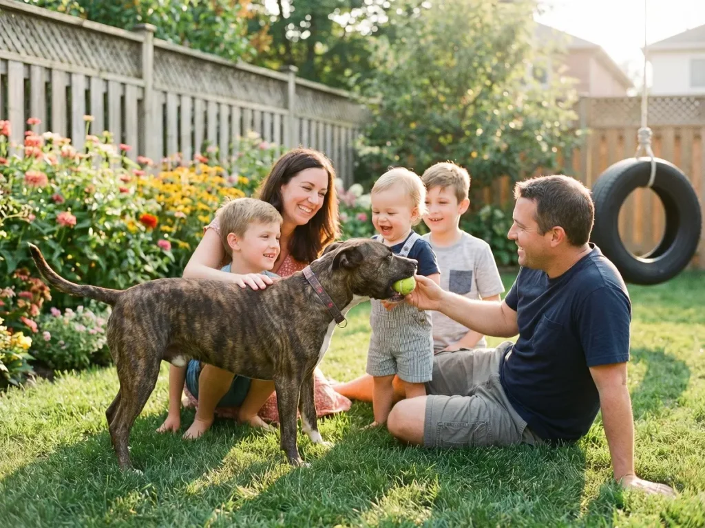 american-staffordshire-terrier-family-temperament American Staffordshire Terrier playing with family and kids