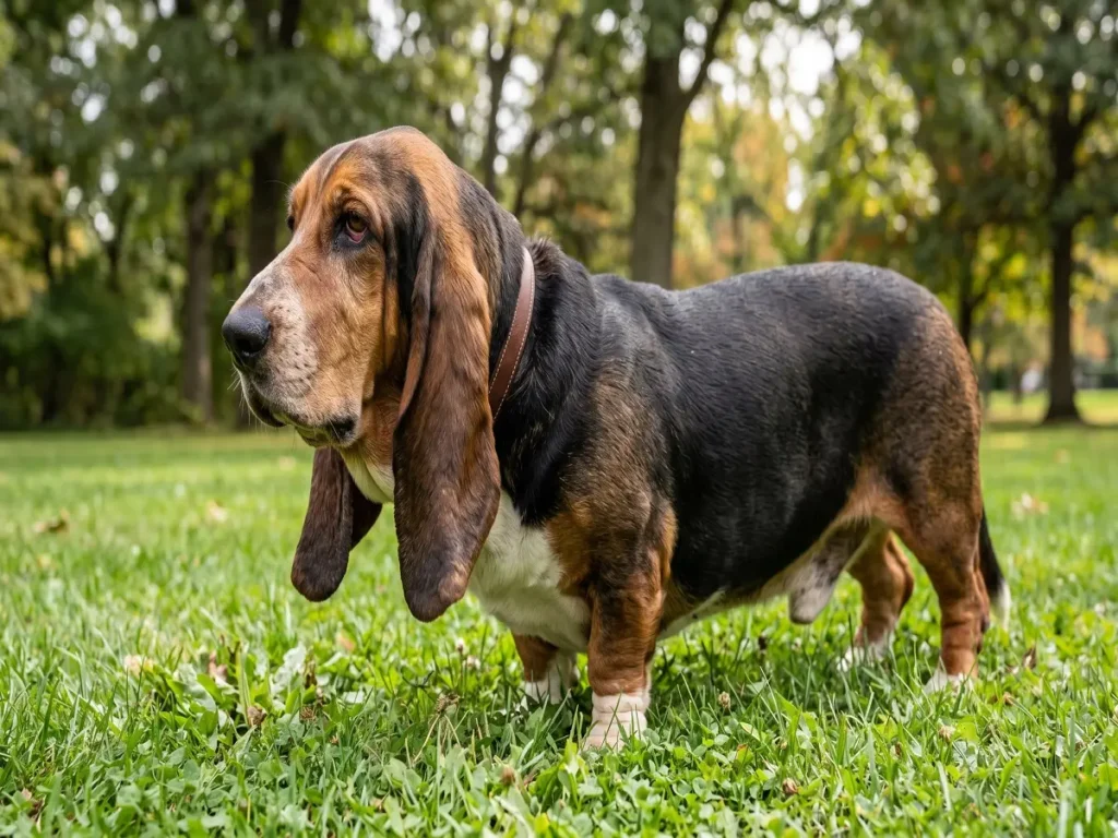 basset-hound-physical-traits Basset Hound showing long ears short legs and wrinkled skin