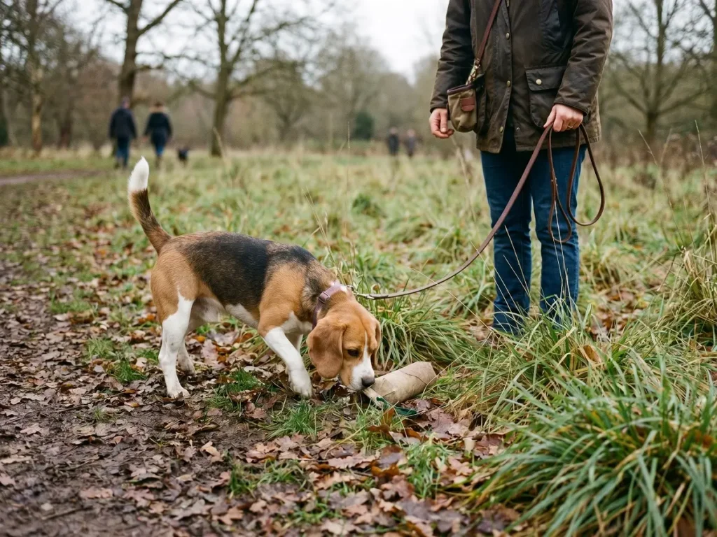 beagle-training-sniffing Beagle dog sniffing during training session