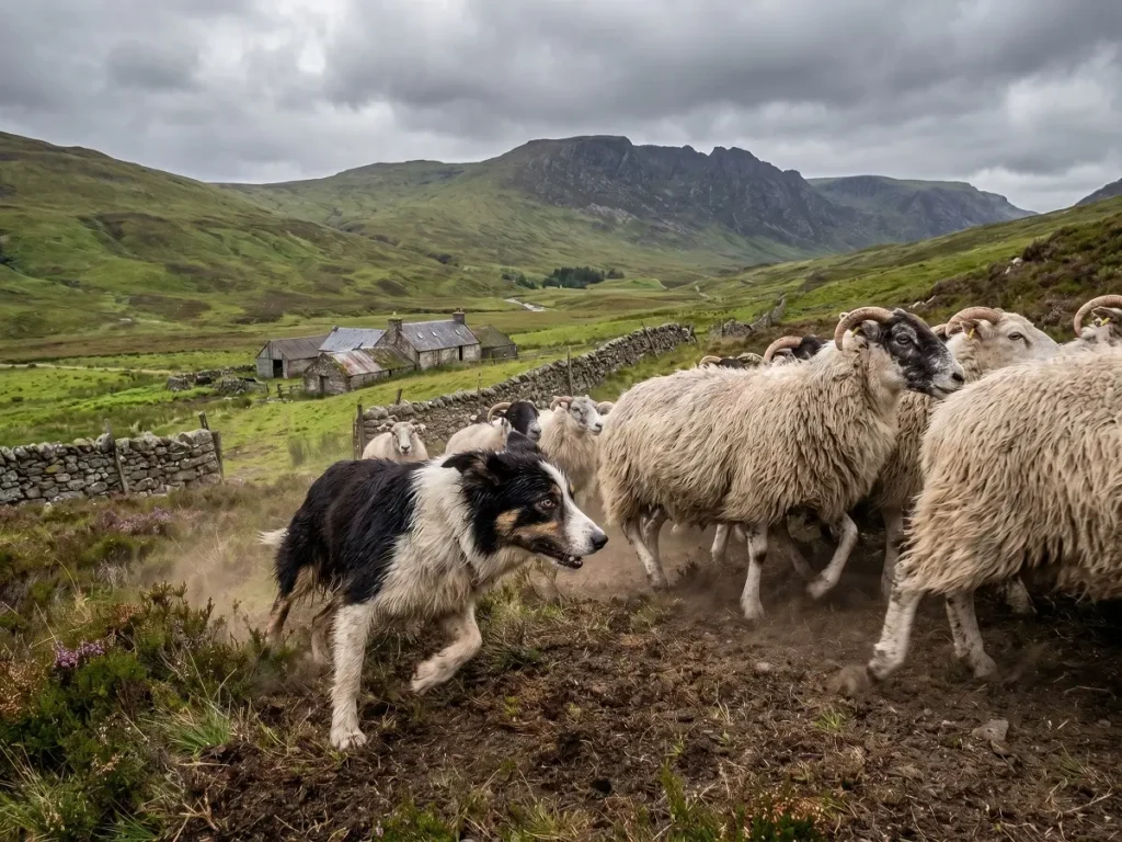 border-collie-herding-sheep-us Border collie herding sheep in US countryside