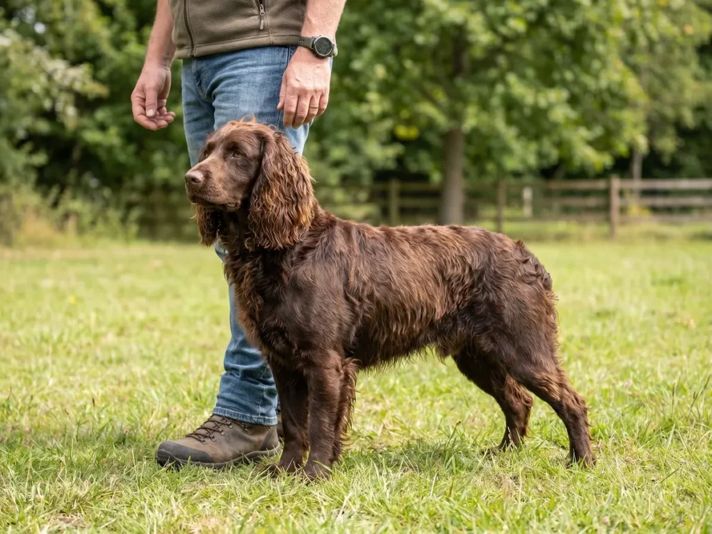 boykin-spaniel-size-comparison Boykin Spaniel size comparison standing next to a person