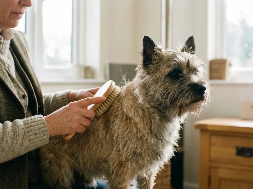 cairn-terrier-grooming-brushing Cairn Terrier being brushed showing coat care