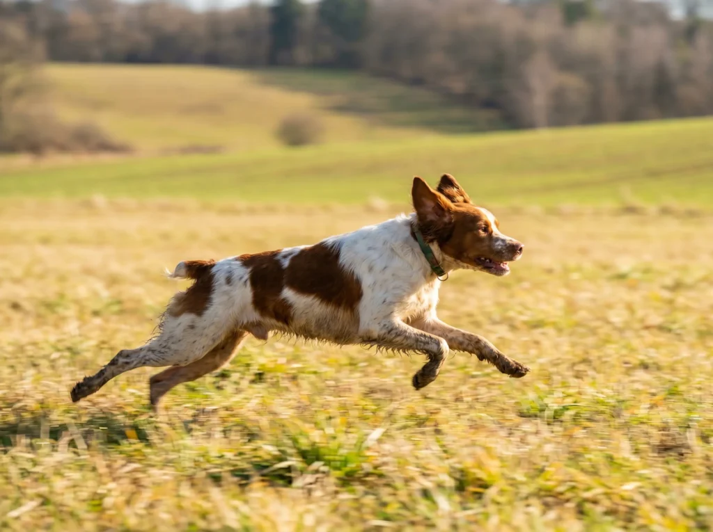 brittany-dog-running-field Brittany dog running in an open field showing high energy level