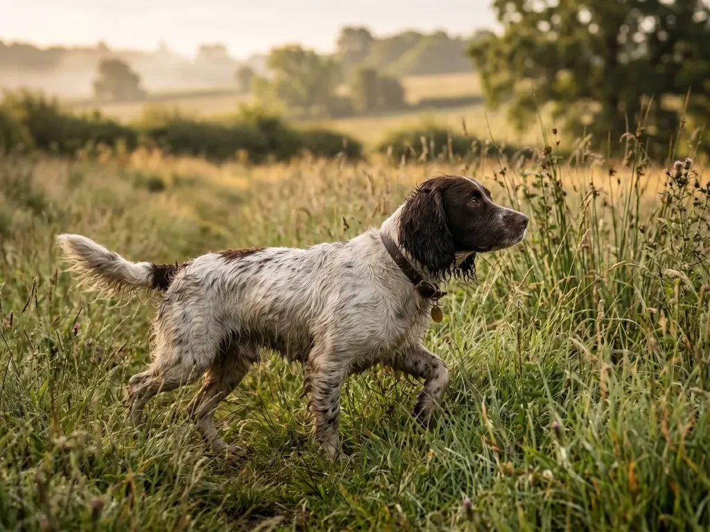 cocker-spaniel-hunting-history English Cocker Spaniel hunting dog walking in grassy field